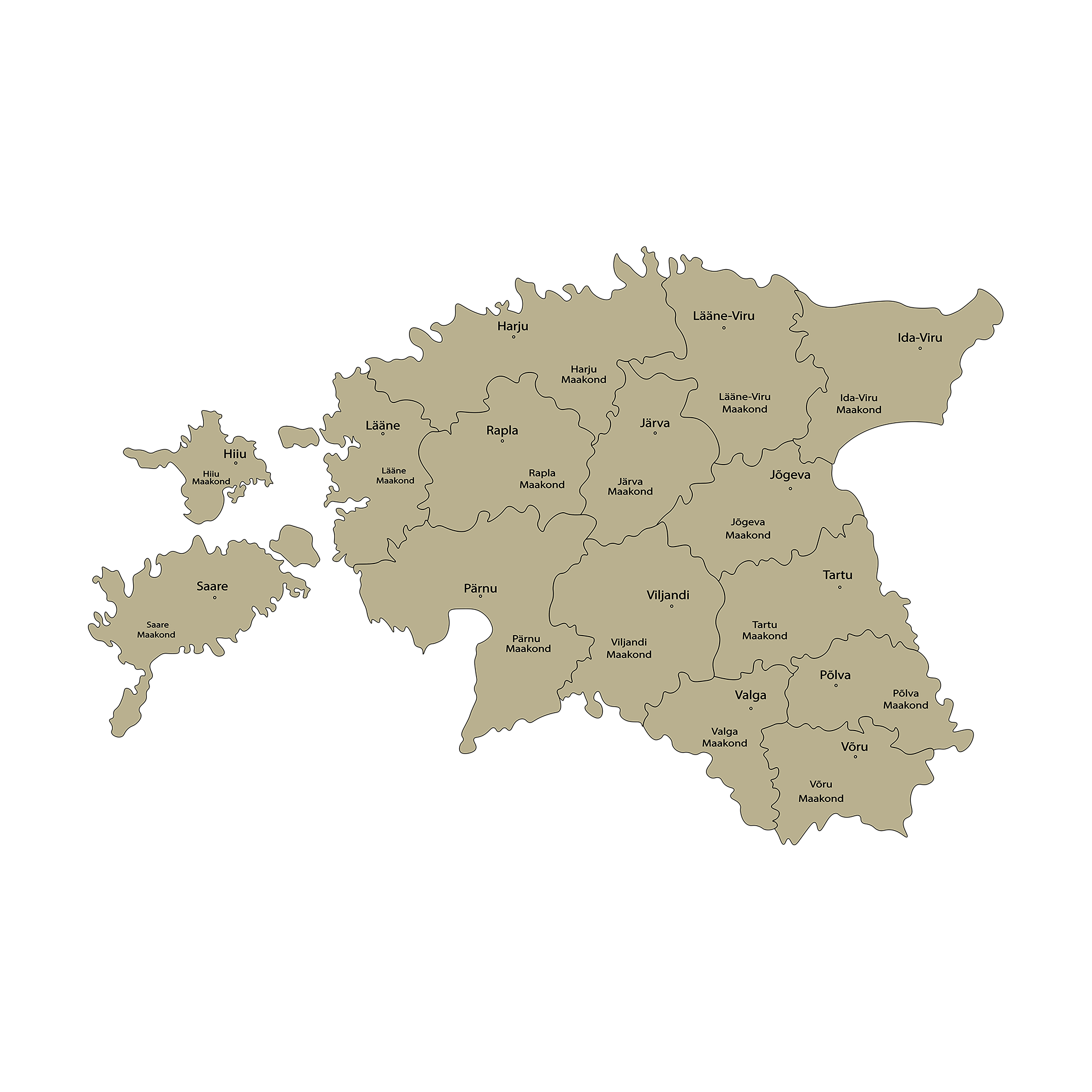 Outlines and counties of Estonian counties