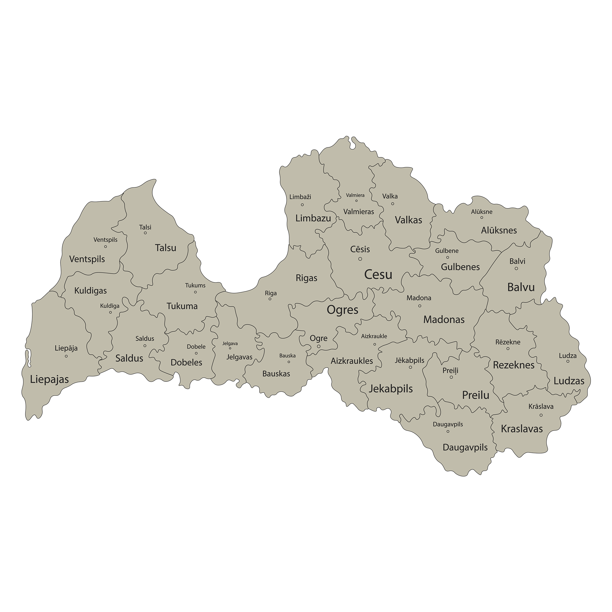Latvian county outlines and counties